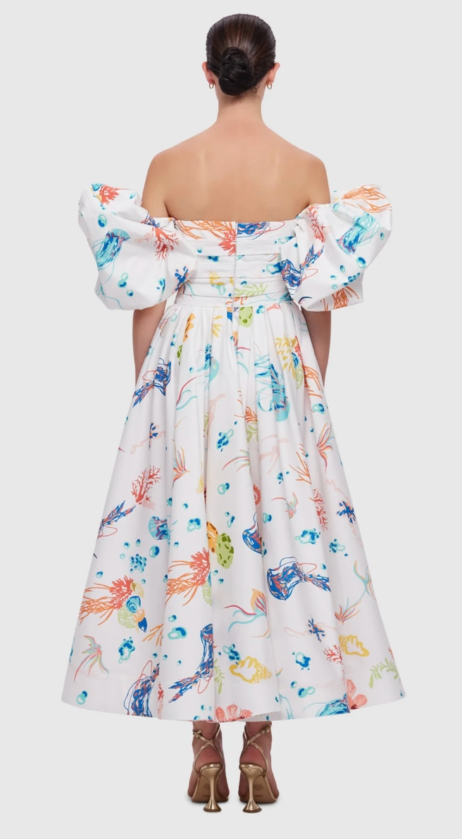 Leo Lin Matilda Puff Sleeve Midi Dress - Twilight Print