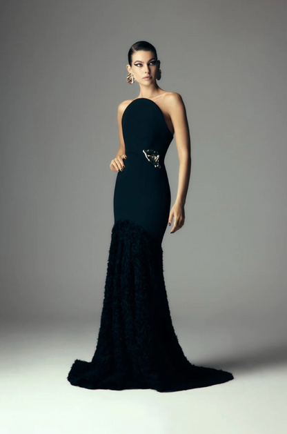 Carla Zampatti Black Nastro Strapless Gown