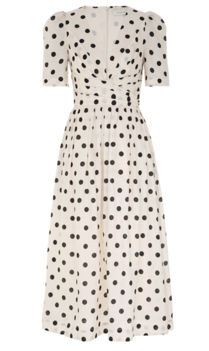 Zimmermann V Neck Midi Dress in Cream/Black Dot