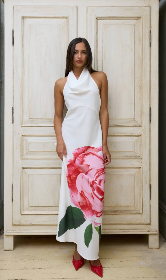 With Harper Lu Cowl slip dress white rose