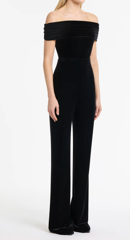 Carla Zampatti Black velvet pant and off shoulder bodysuit top