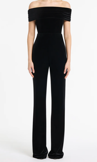 Carla Zampatti Black velvet pant and off shoulder bodysuit top