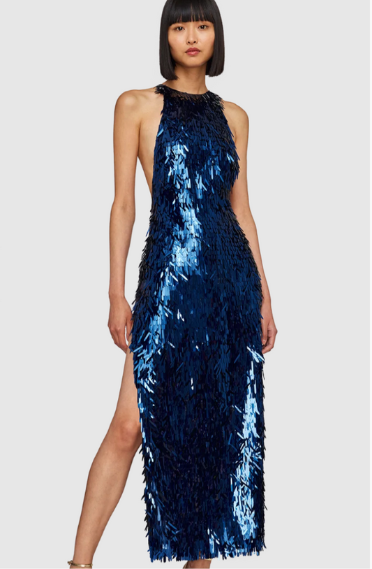 Leo Lin Juliette Sequin High Neck Maxi Dress