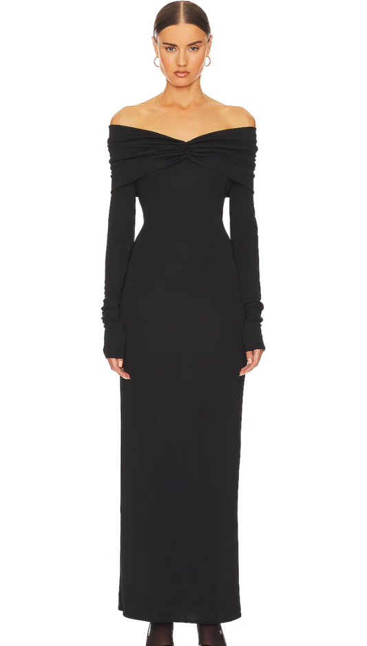 Helsa Matte Jersey Off Shoulder Maxi Dress