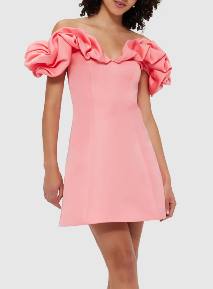 Leo Lin Bella Off Shoulder Frill Mini Dress - Strawberry