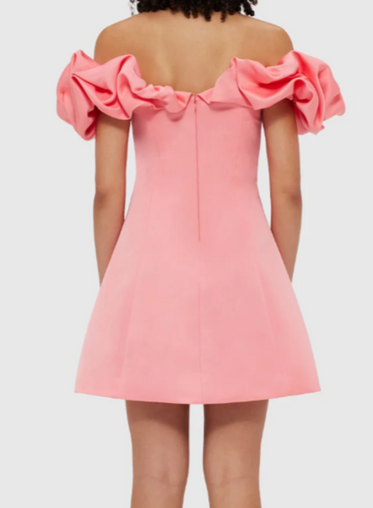 Leo Lin Bella Off Shoulder Frill Mini Dress - Strawberry