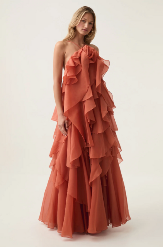 Aje Pandorea Layered Maxi Dress Coral Clay