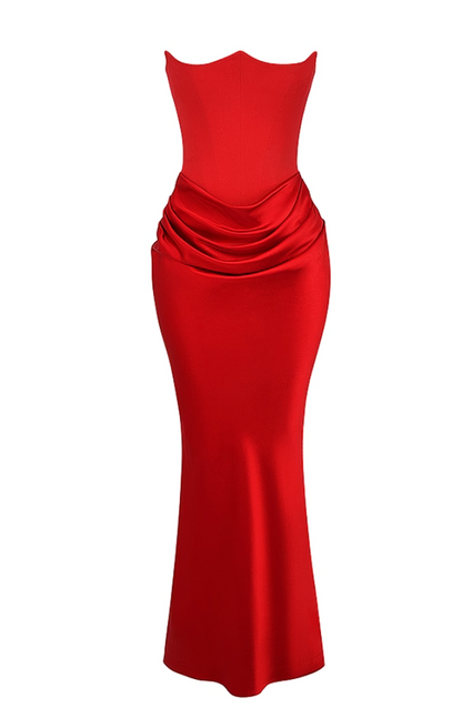 House of CB Persephone Red Strapless Corset Dress ABC Dress Hire House of CB Persephone Red Strapless Corset Dress ABC Dress Hire