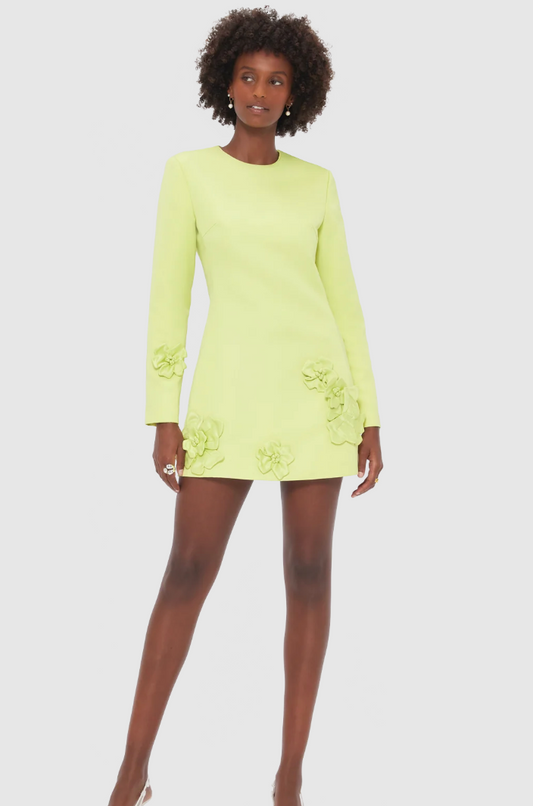 Leo Lin Aliza Long Sleeve Petal Mini Dress - Chartreuse