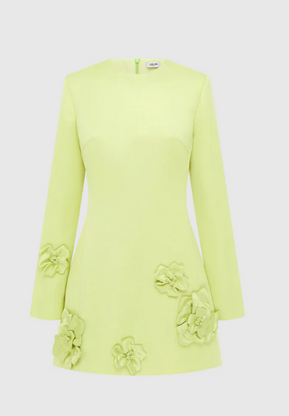 Leo Lin Aliza Long Sleeve Petal Mini Dress - Chartreuse