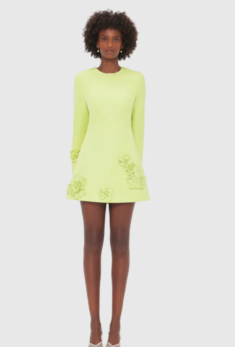 Leo Lin Aliza Long Sleeve Petal Mini Dress - Chartreuse