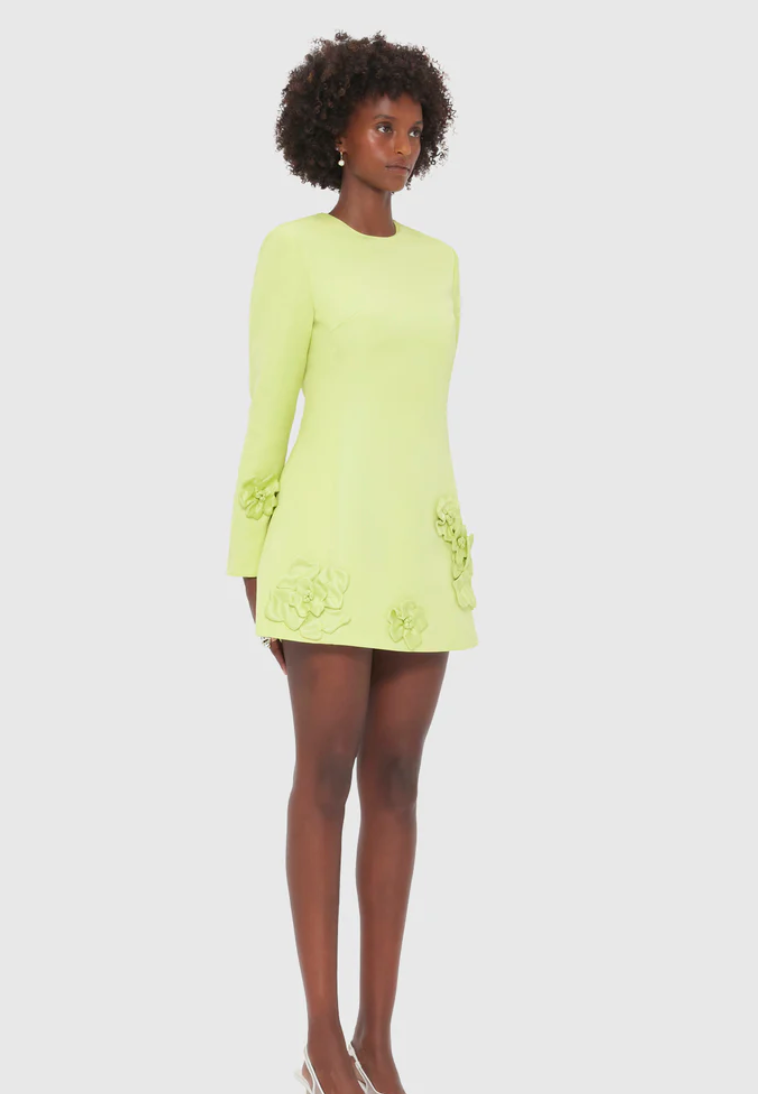 Leo Lin Aliza Long Sleeve Petal Mini Dress - Chartreuse