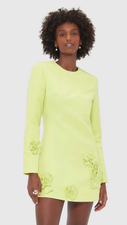 Leo Lin Aliza Long Sleeve Petal Mini Dress - Chartreuse
