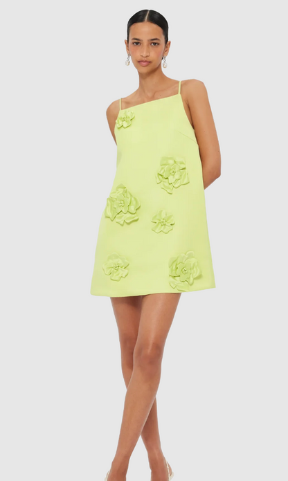 Leo Lin Leia Petal Mini Dress - Chartreuse