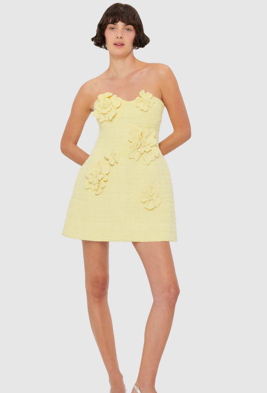 Leo Lin Rosario Tweed Petal Bustier Mini Dress - Sorbet Yellow