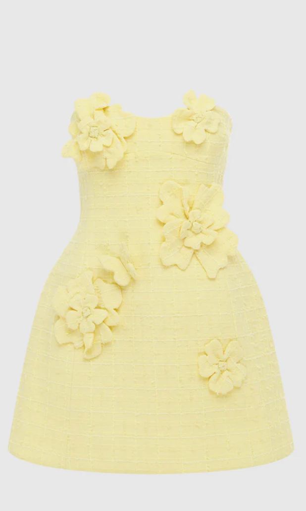 Leo Lin Rosario Tweed Petal Bustier Mini Dress - Sorbet Yellow ABC Dress Hire Leo Lin Rosario Tweed Petal Bustier Mini Dress - Sorbet Yellow ABC Dress Hire