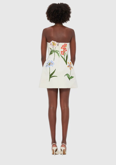 Leo Lin Rosario Velvet Mini Dress - Botanical Print in Snow