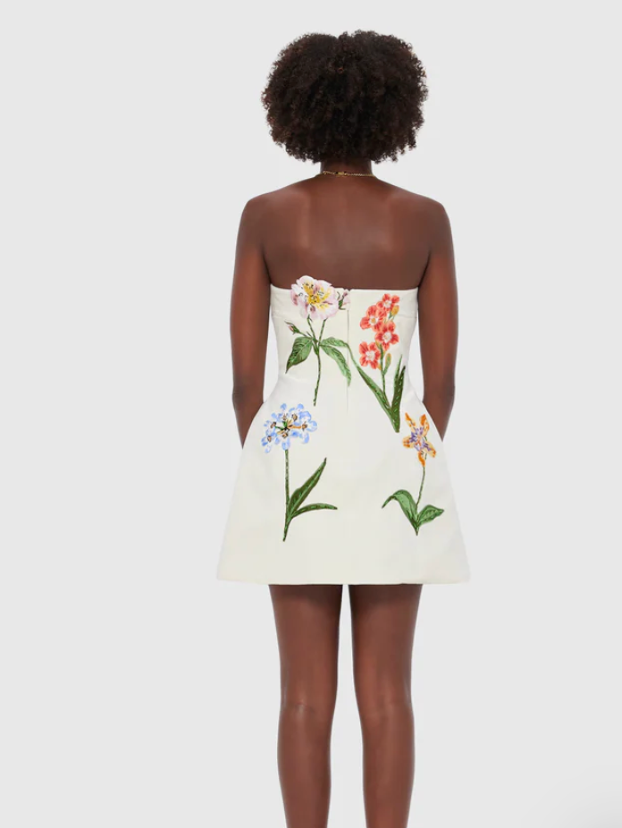 Leo Lin Rosario Velvet Mini Dress - Botanical Print in Snow