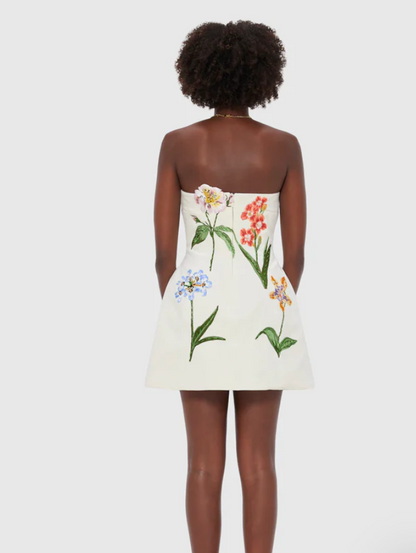 Leo Lin Rosario Velvet Mini Dress - Botanical Print in Snow