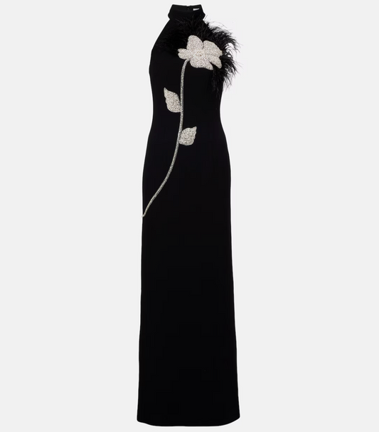 Rebecca Vallance x Mytheresa Starlight embellished feather-trimmed gown Exclusive