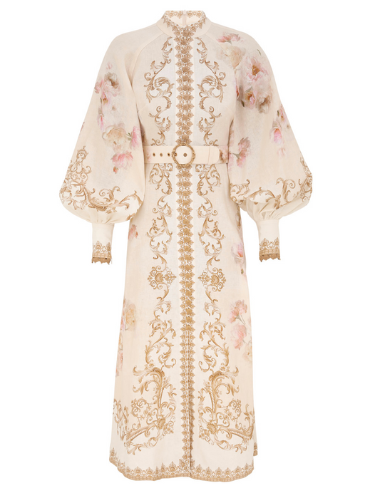 Zimmermann Hypnotic Buttoned Midi Dress - Cream Peony Size 0, 1 & 2