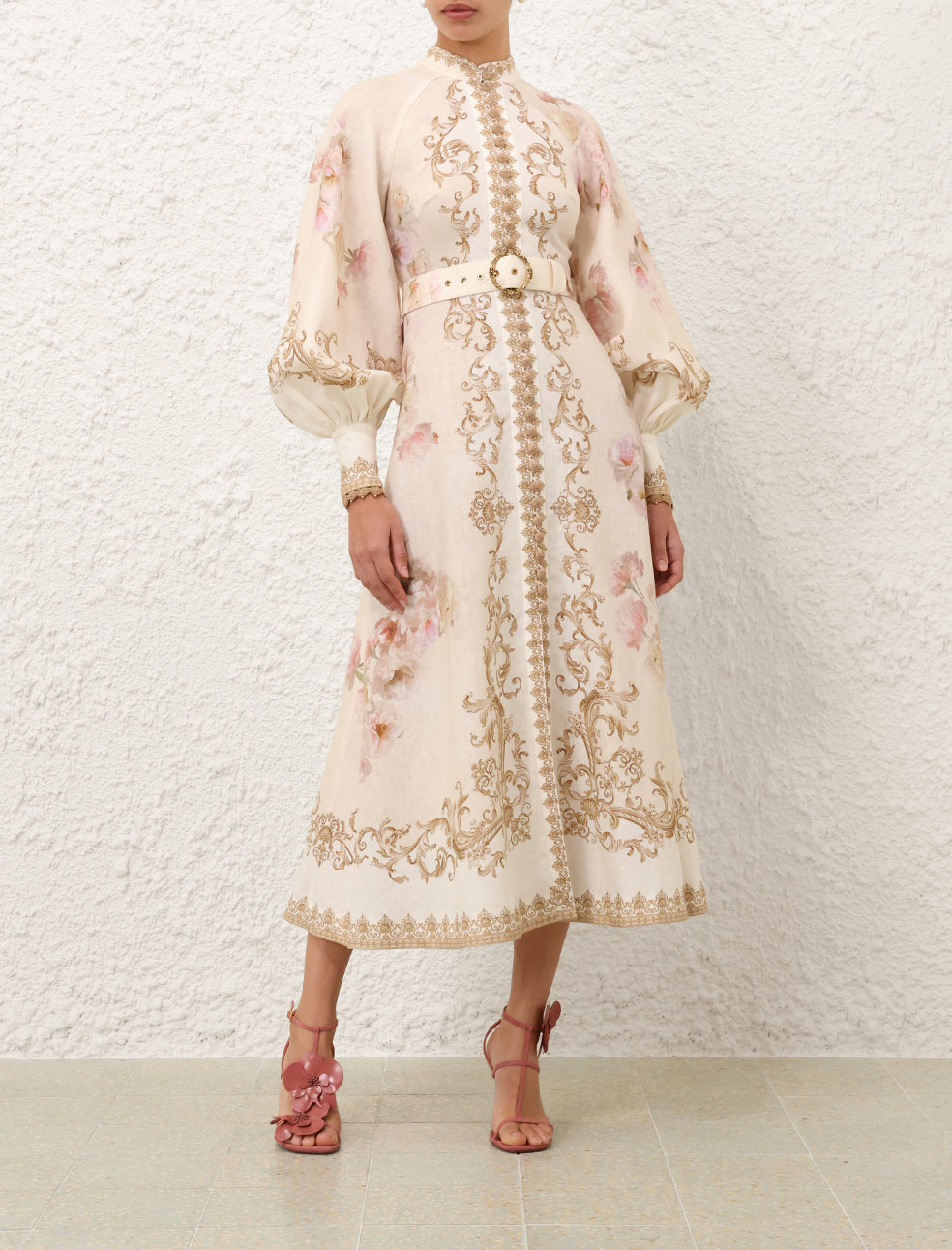 Zimmermann Hypnotic Buttoned Midi Dress - Cream Peony Size 0, 1 & 2