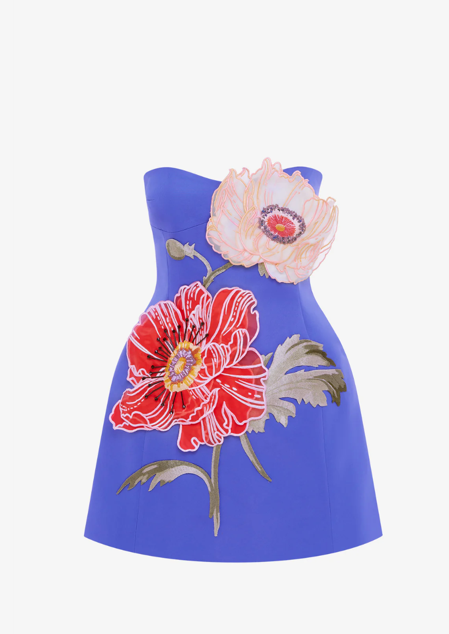 Leo Lin Rosario Applique Floral Bustier Mini Dress