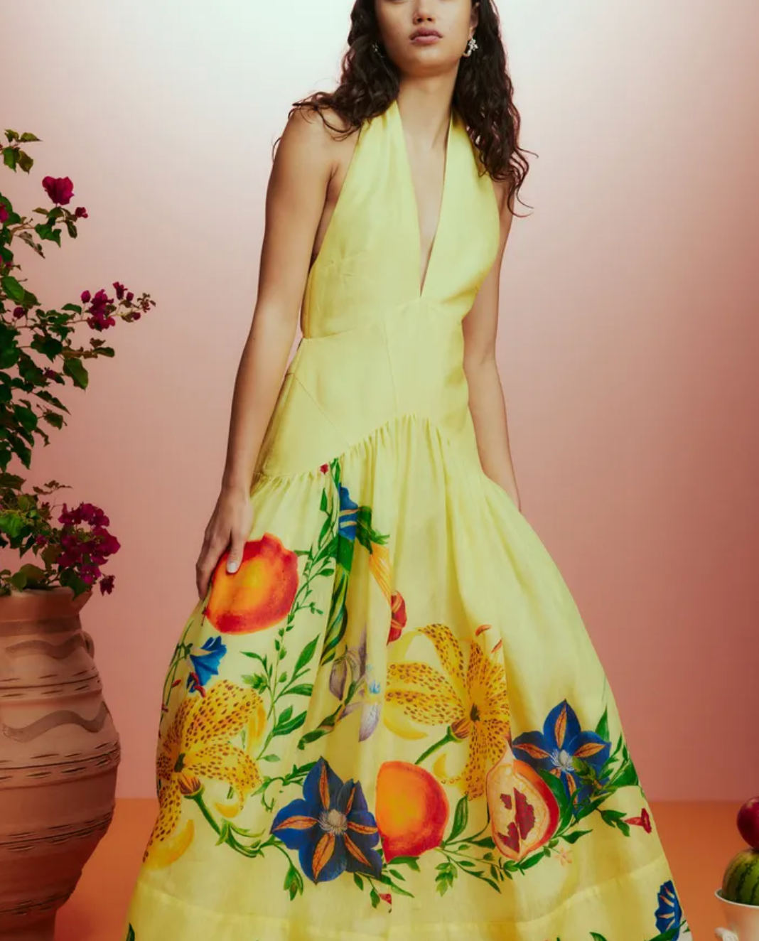 Alemais Dahlia Halter Gown Yellow/Print Size 10