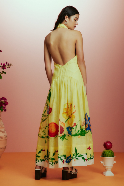 Alemais Dahlia Halter Gown Yellow/Print Size 10