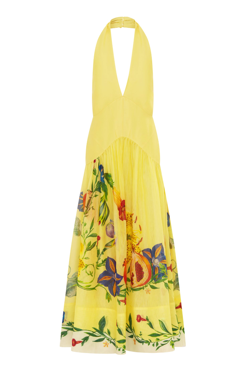 Alemais Dahlia Halter Gown Yellow/Print Size 10