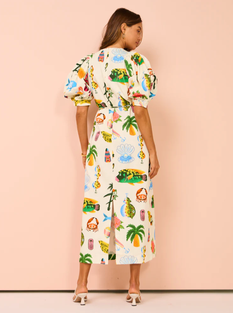 Alemais Samaki Puff Sleeve Midi Dress In Multi
