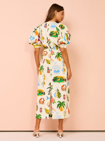Alemais Samaki Puff Sleeve Midi Dress In Multi