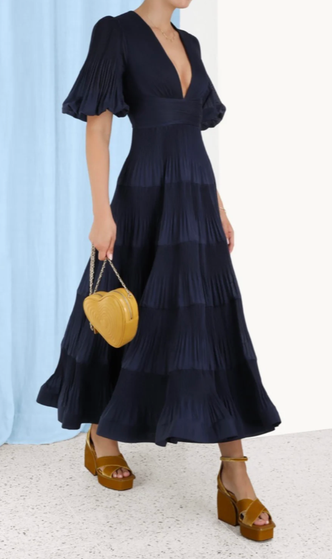 Zimmermann Pleated Midi Dress in Navy