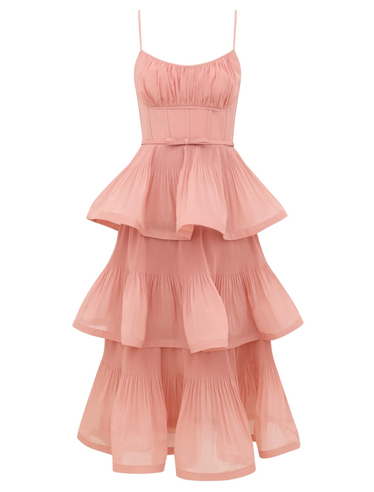Zimmermann Pleated Tiered Midi Dress