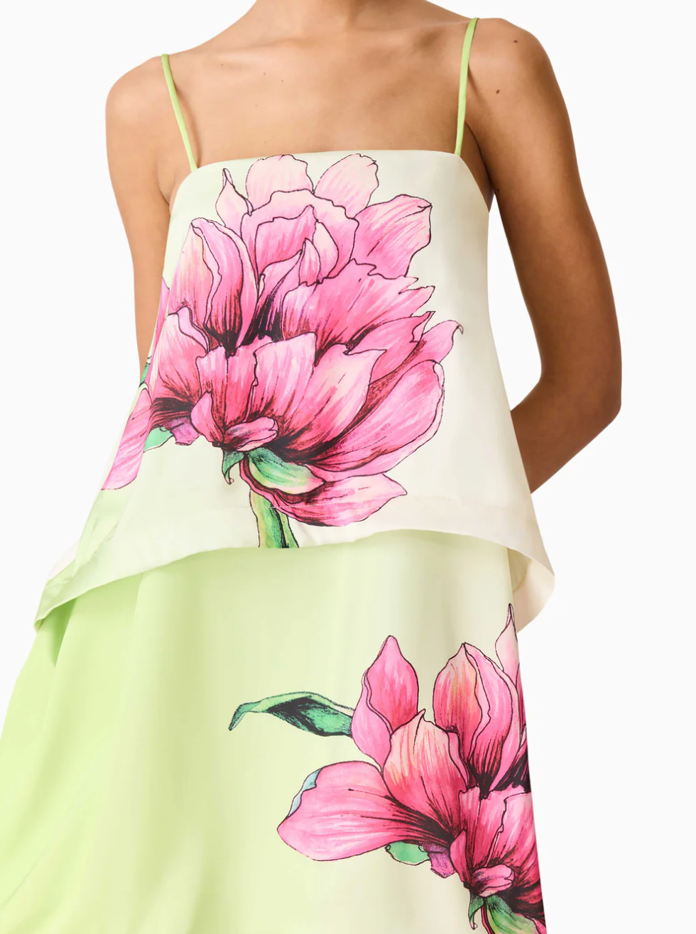 Elisia Tiered Gown in Green & Pink Floral