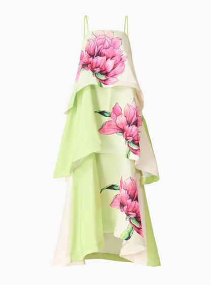 Elisia Tiered Gown in Green & Pink Floral