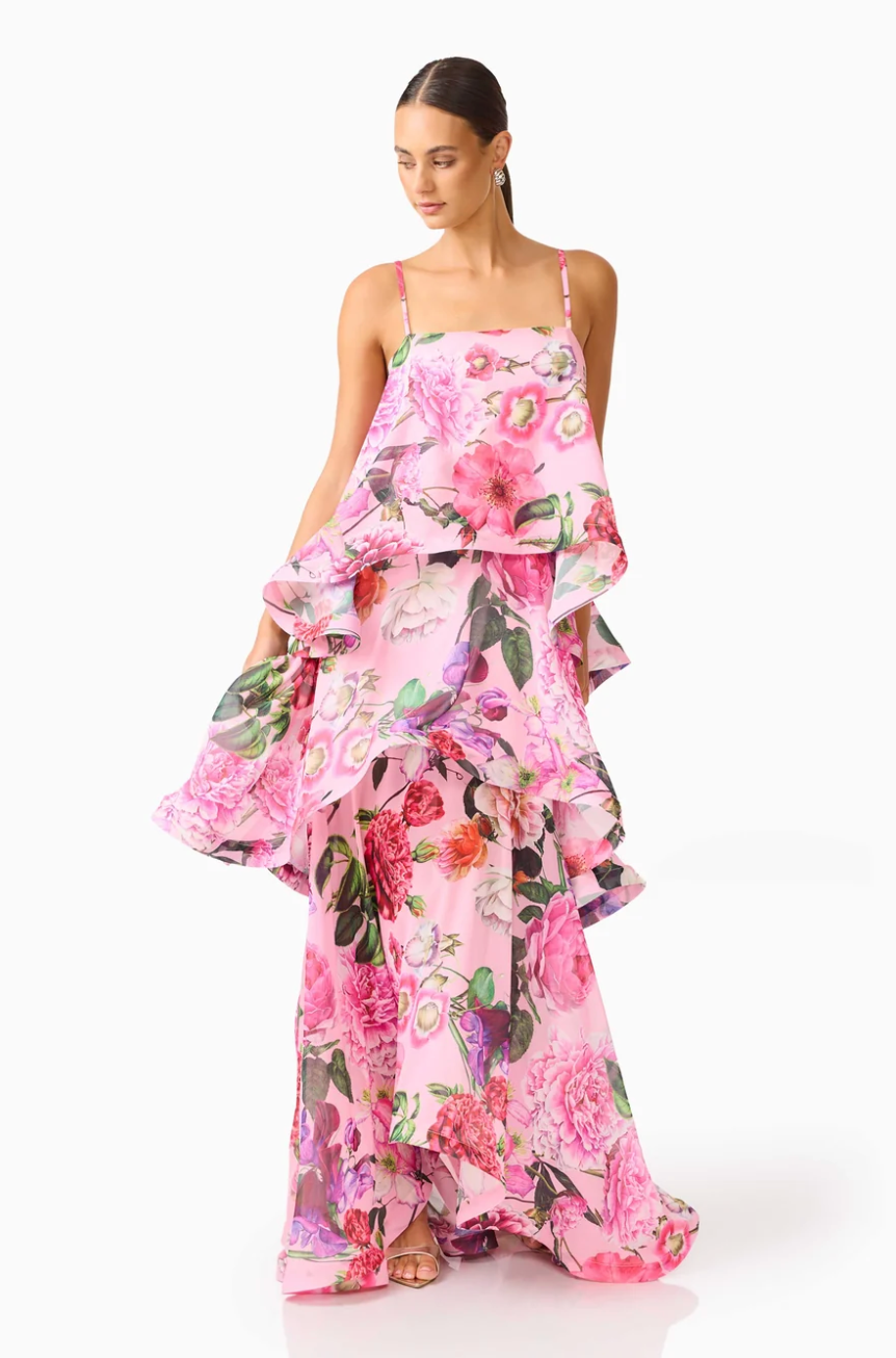 Elliatt Armani Tiered Maxi Dress in Pink Floral
