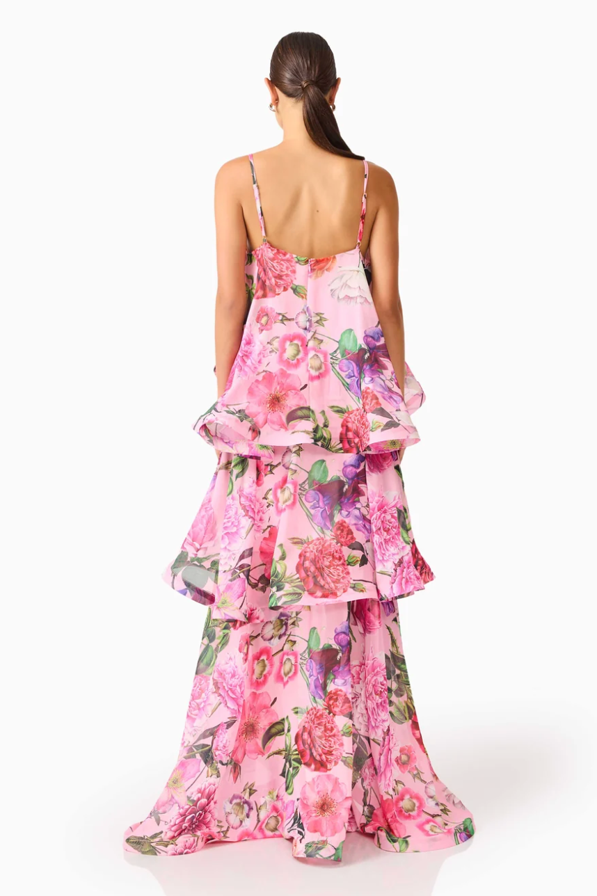 Elliatt Armani Tiered Maxi Dress in Pink Floral