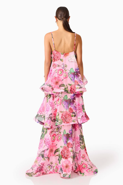 Elliatt Armani Tiered Maxi Dress in Pink Floral