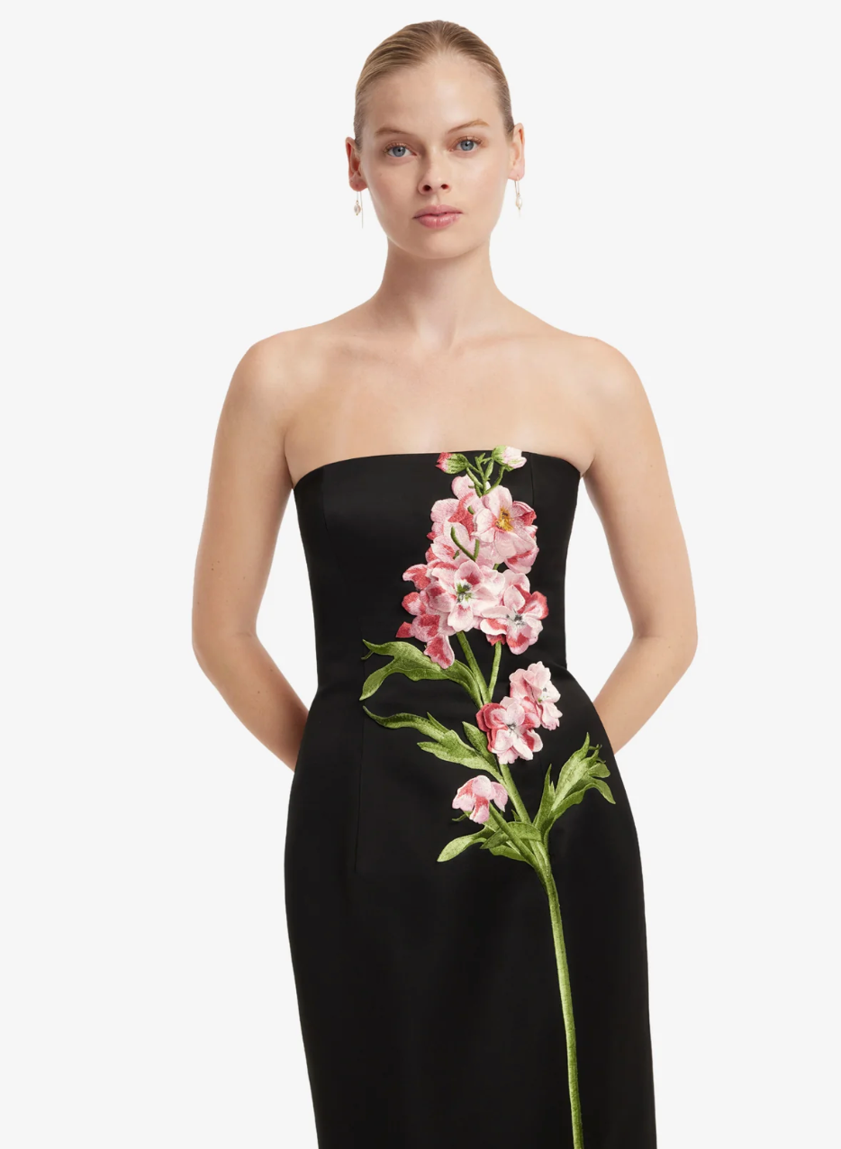 Leo Lin Rayna Embroidered Maxi Dress In Snapdragon Print in Ebony