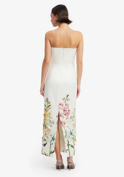 Leo Lin Rayna Embroidered Maxi Dress In Snapdragon Print in Snow