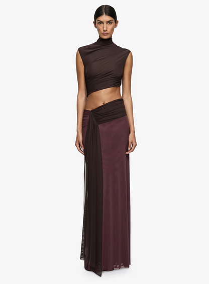 Bec + Bridge Conni Maxi Dress in Dark Chocolate/Aubergine