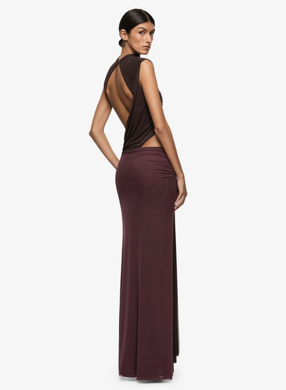 Bec + Bridge Conni Maxi Dress in Dark Chocolate/Aubergine