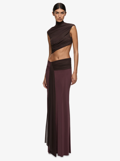 Bec + Bridge Conni Maxi Dress in Dark Chocolate/Aubergine