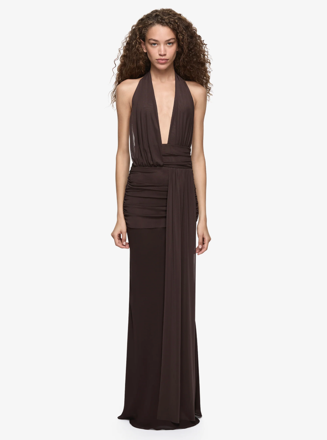 Bec + Bridge Cassis Drape Maxi Dress in Dark Chocolate