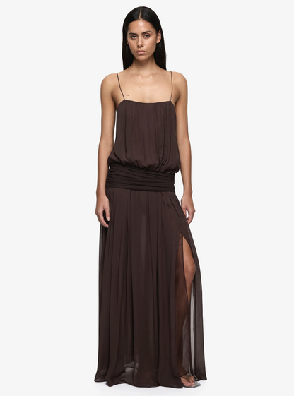 Bec + Bridge Camille Blouson Dress in Dark Chocolate