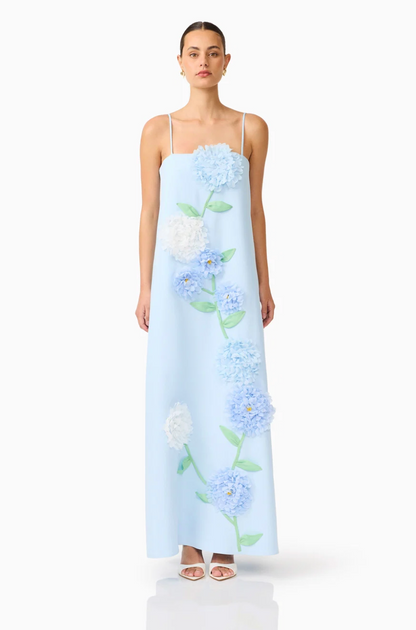 Elliatt Buttercup Embroidered Maxi Dress In Blue
