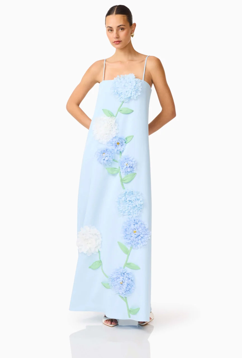 Elliatt Buttercup Embroidered Maxi Dress In Blue