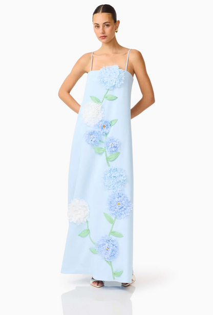 Elliatt Buttercup Embroidered Maxi Dress In Blue