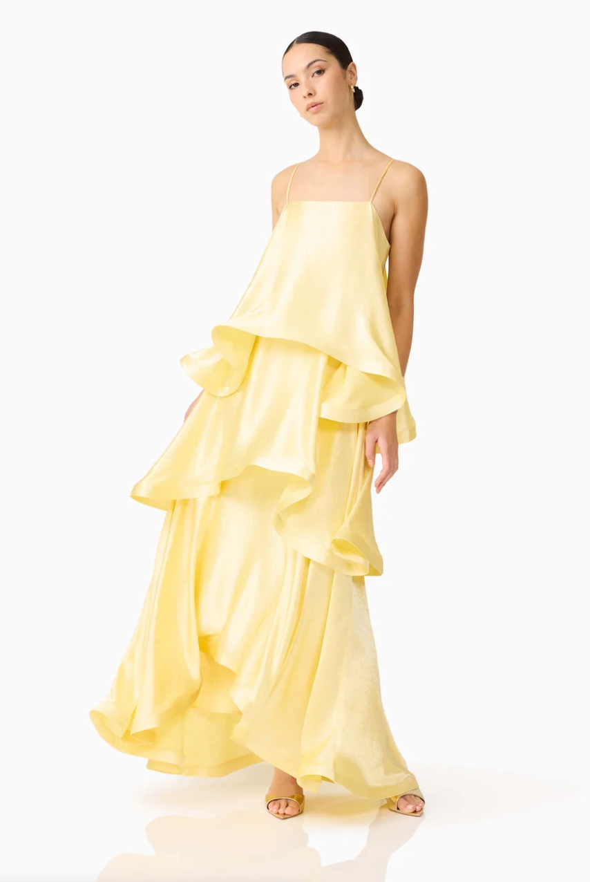Elliatt Tilly Tiered Maxi Dress in Butter Yellow